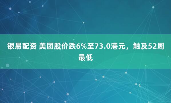 银易配资 美团股价跌6%至73.0港元，触及52周最低